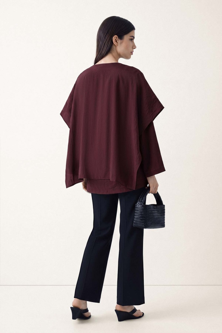 Broşlu Pelerin Bordo Bluz - 5