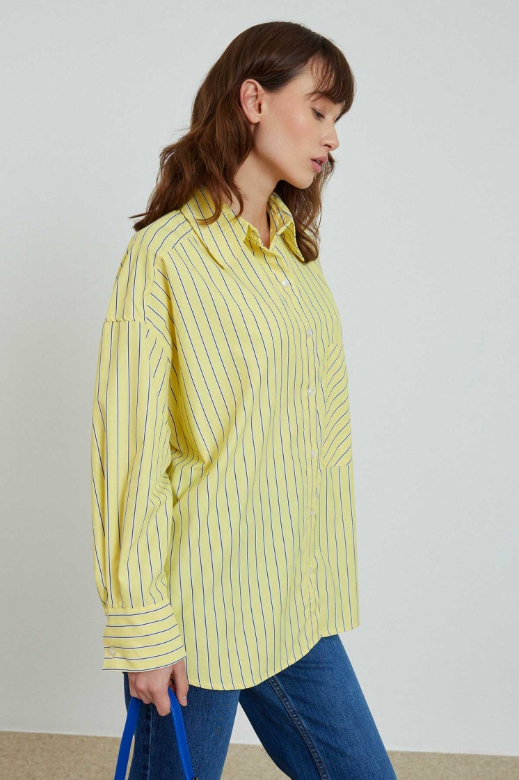 Çizgili Oversize Sarı Gömlek