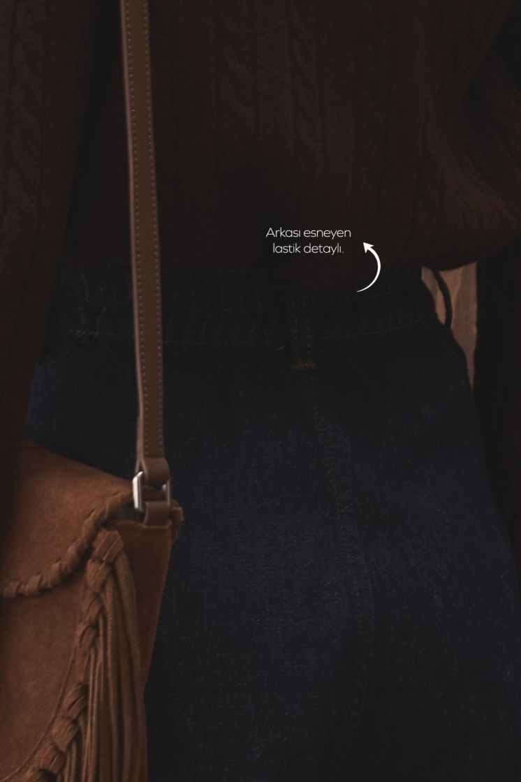 Denim Bol Kesim Yüksek Bel Lacivert Pantolon