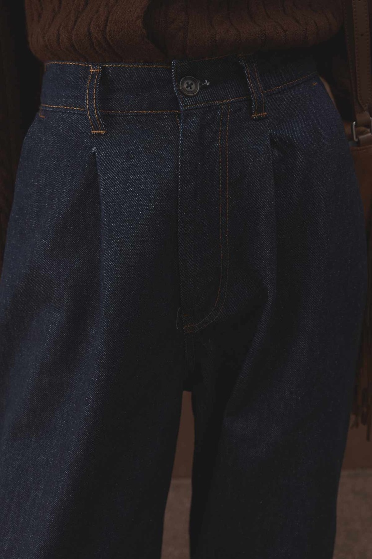 Denim Bol Kesim Yüksek Bel Lacivert Pantolon