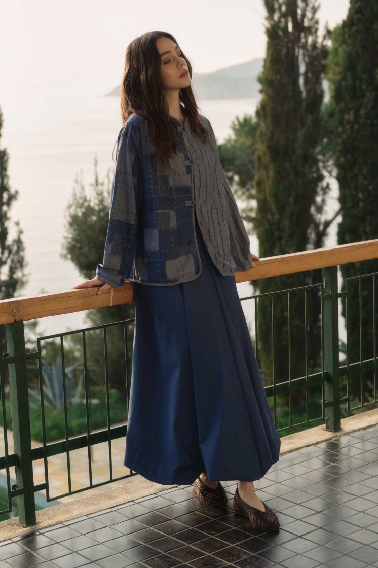Denim Dokulu Balon Mavi Etek