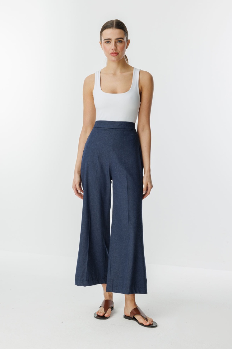 Denim Efektli Petite Lacivert Pantolon