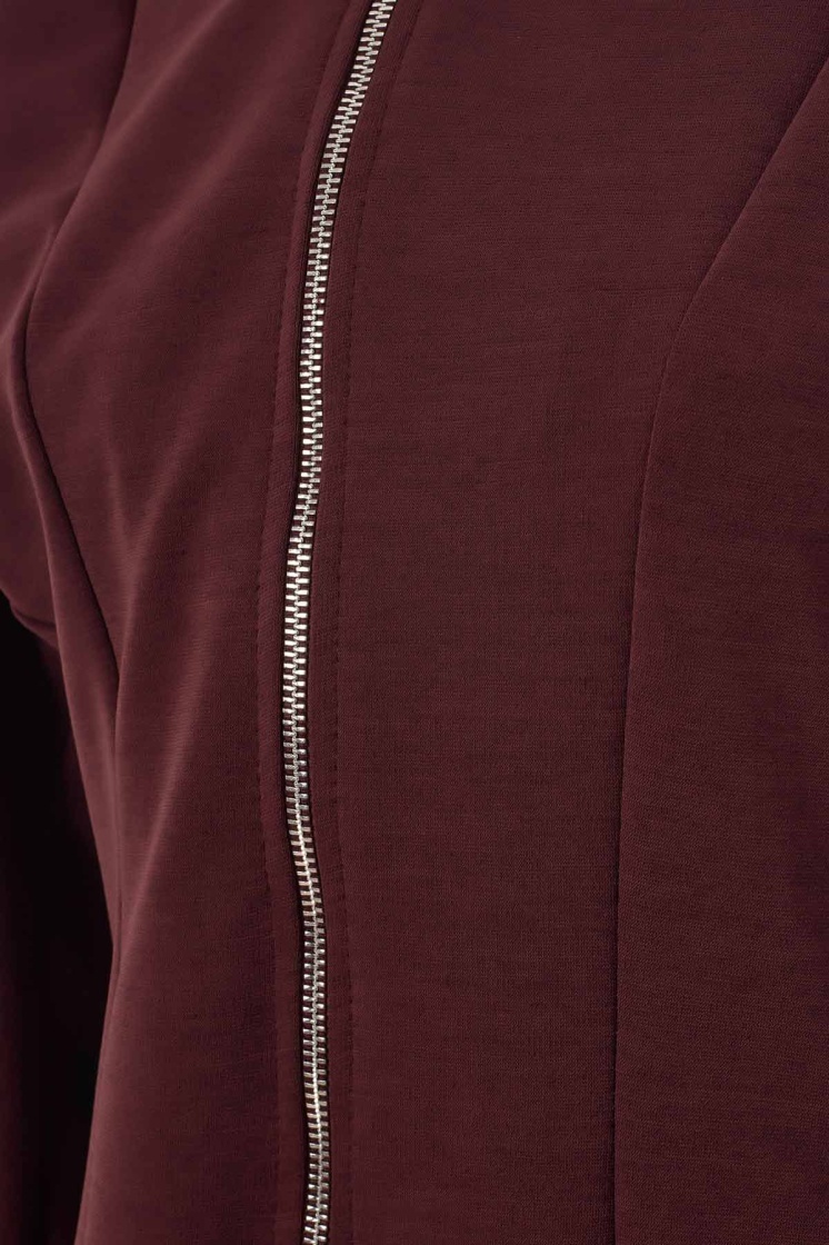 Dik Yaka Fermuarlı Bordo Ceket - 5