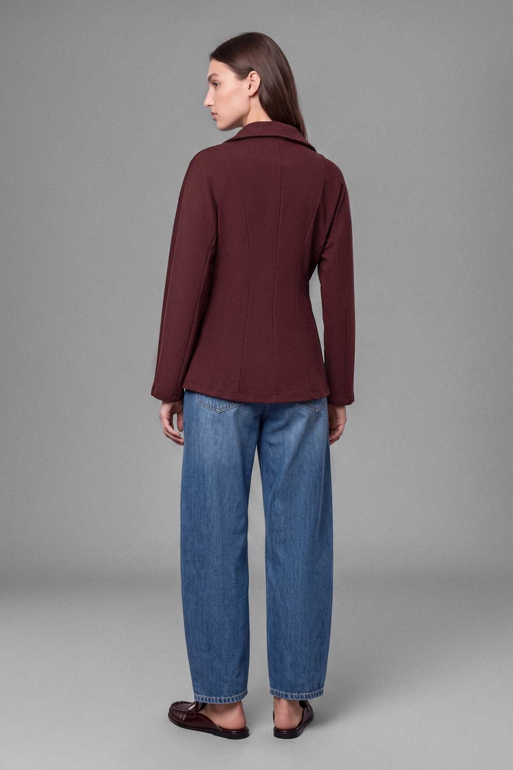 Dik Yaka Fermuarlı Bordo Ceket - 6