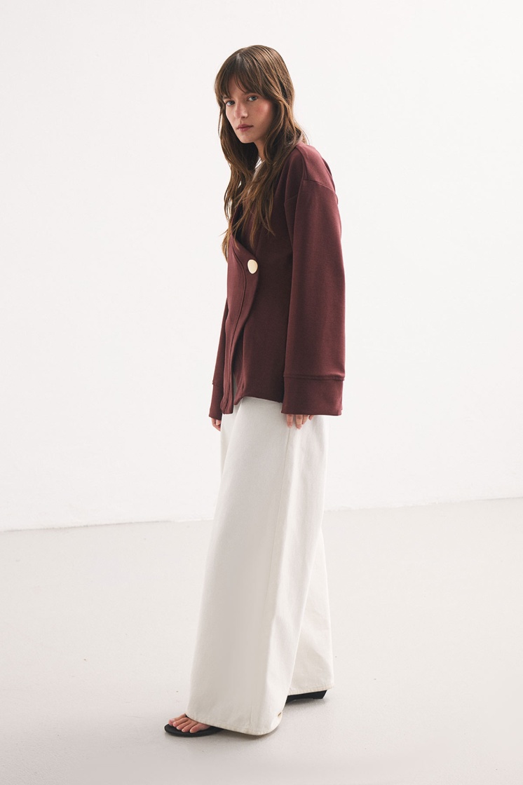 Düğme Detaylı Vişne Kimono Bluz - 6