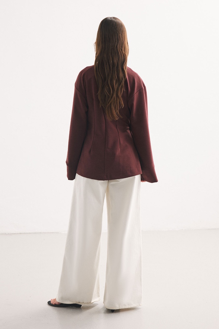 Düğme Detaylı Vişne Kimono Bluz - 7