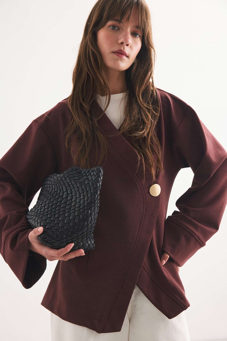 Düğme Detaylı Vişne Kimono Bluz - 5