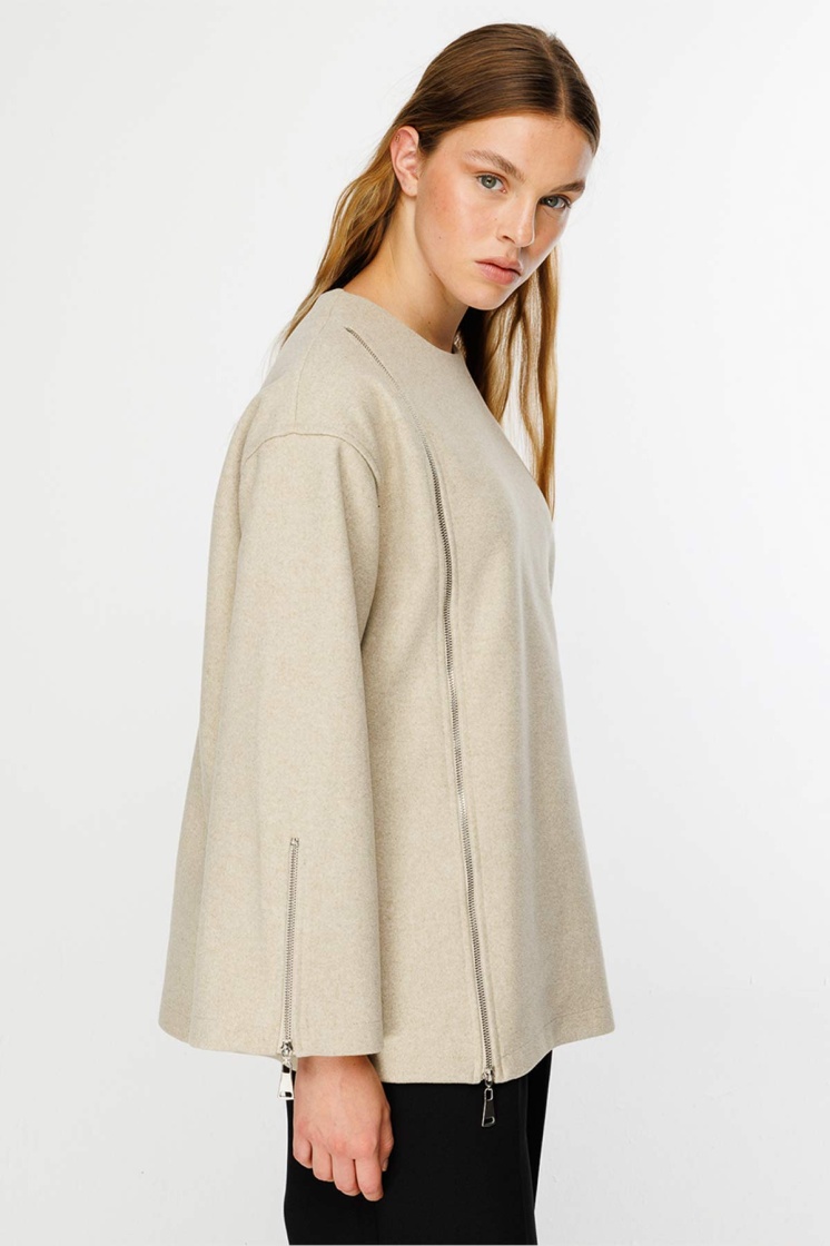 Fermuar Detaylı Kaşe Bej Sweatshirt - 5