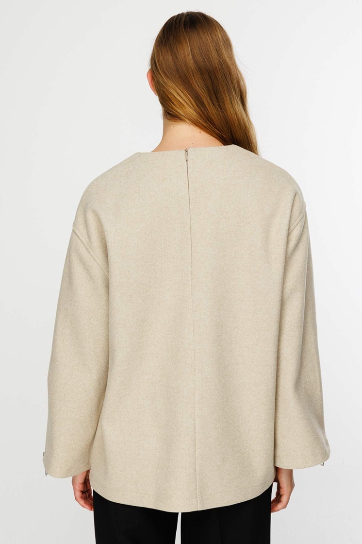 Fermuar Detaylı Kaşe Bej Sweatshirt - 7