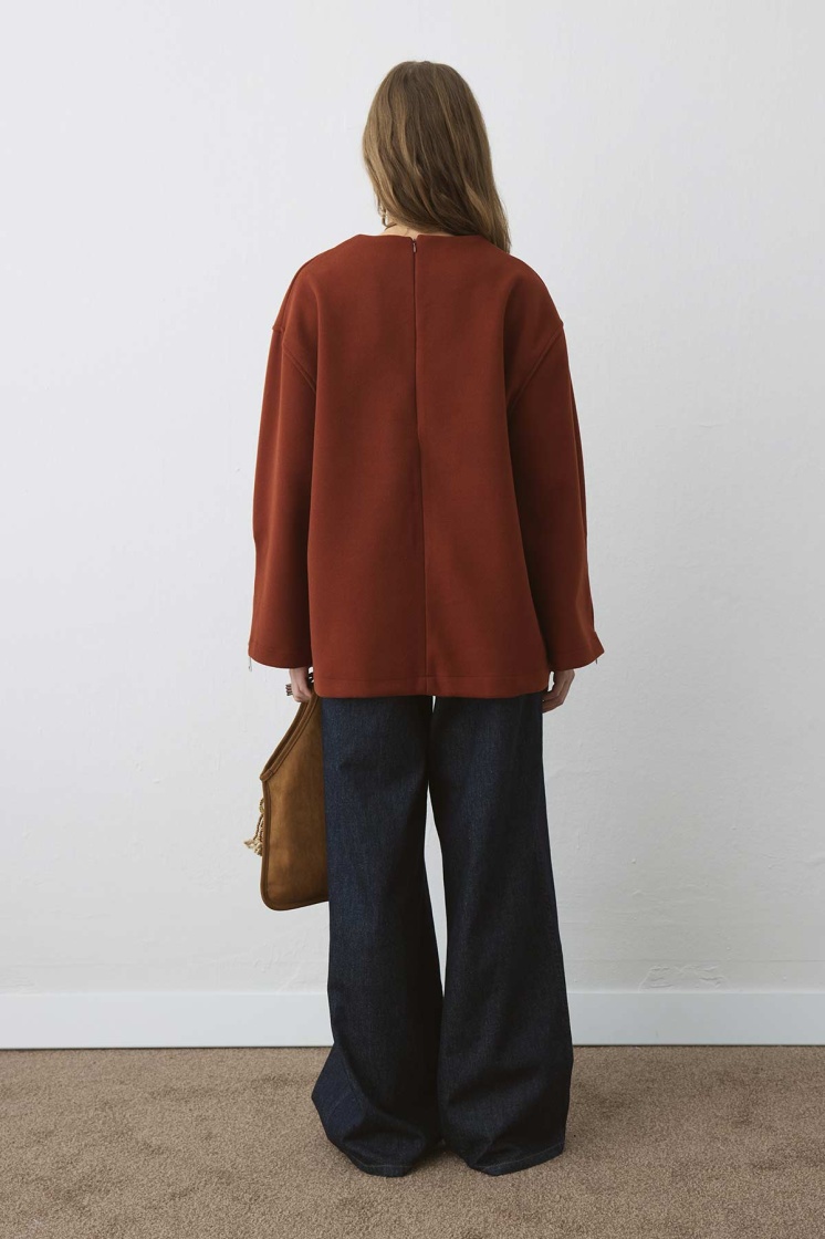 Fermuar Detaylı Kaşe Kiremit Sweatshirt - 6