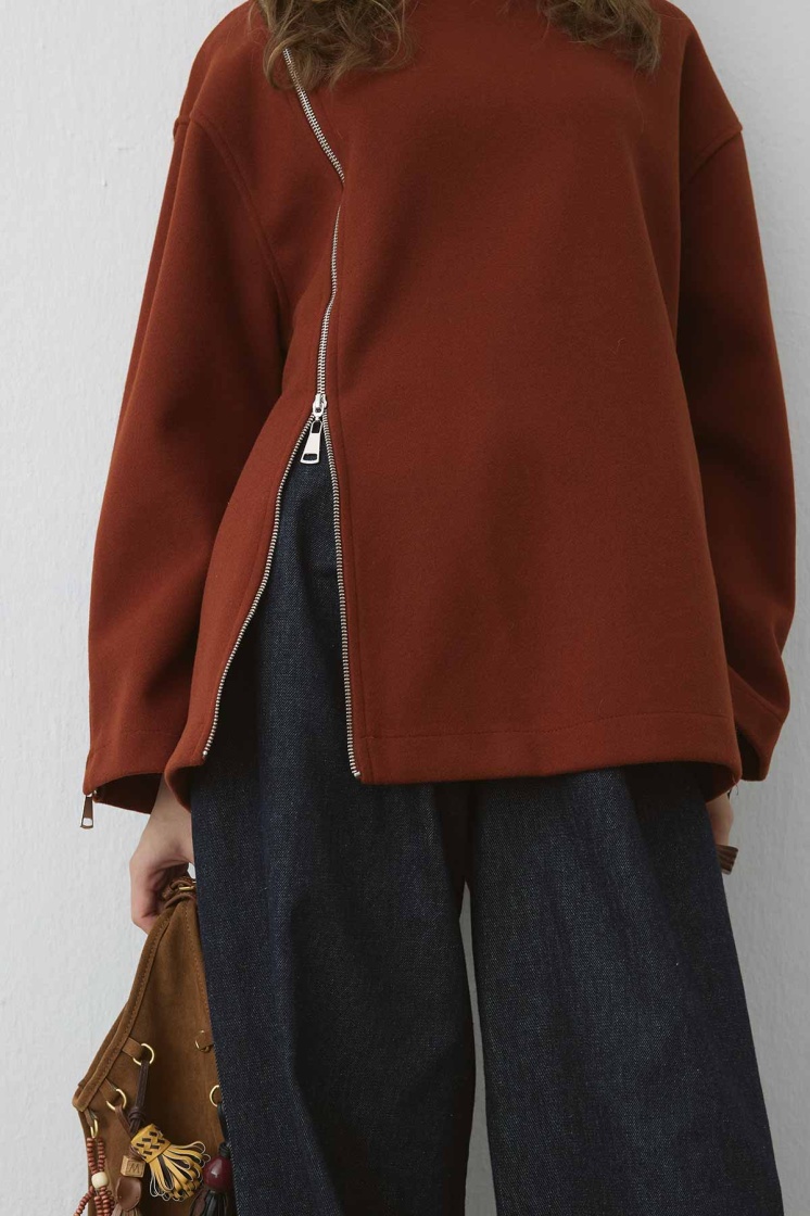 Fermuar Detaylı Kaşe Kiremit Sweatshirt - 5