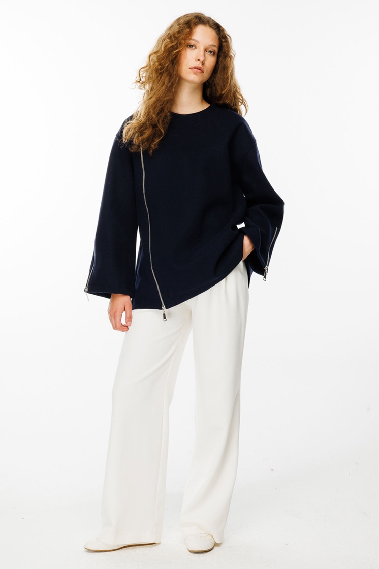 Fermuar Detaylı Kaşe Lacivert Sweatshirt - 6