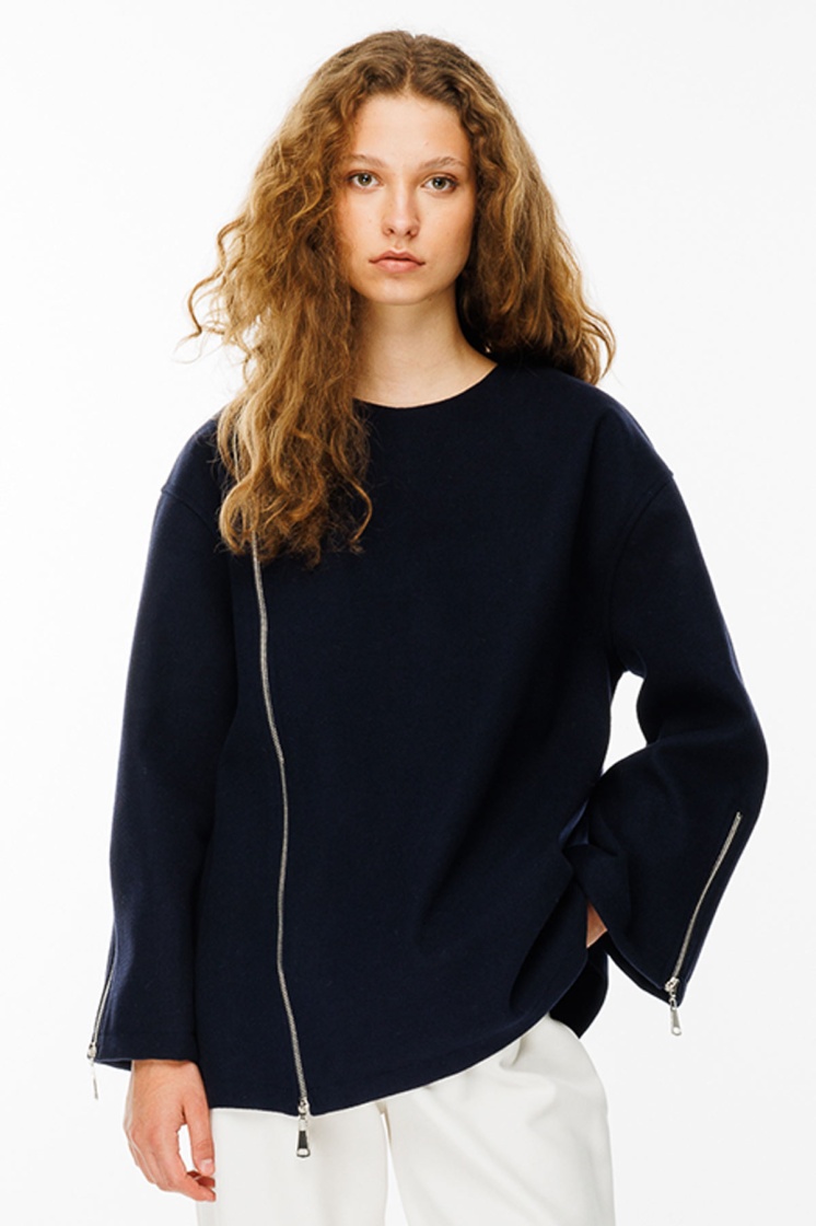 Fermuar Detaylı Kaşe Lacivert Sweatshirt - 5