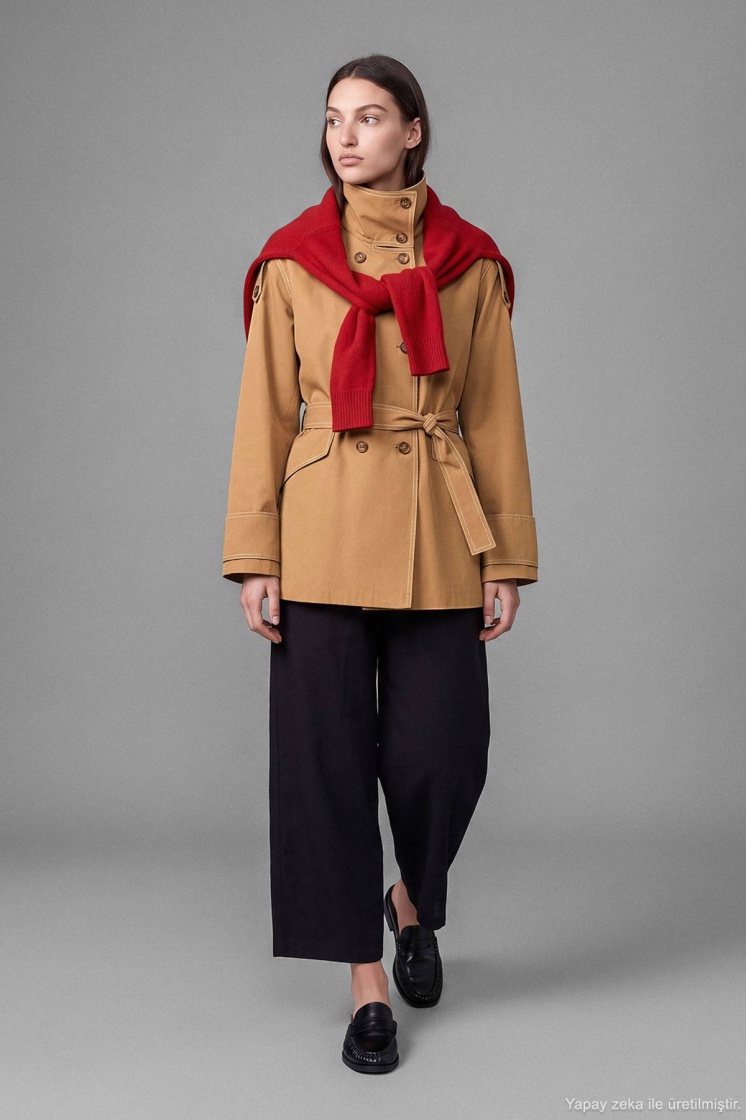 Geniş Yaka Camel Trençkot