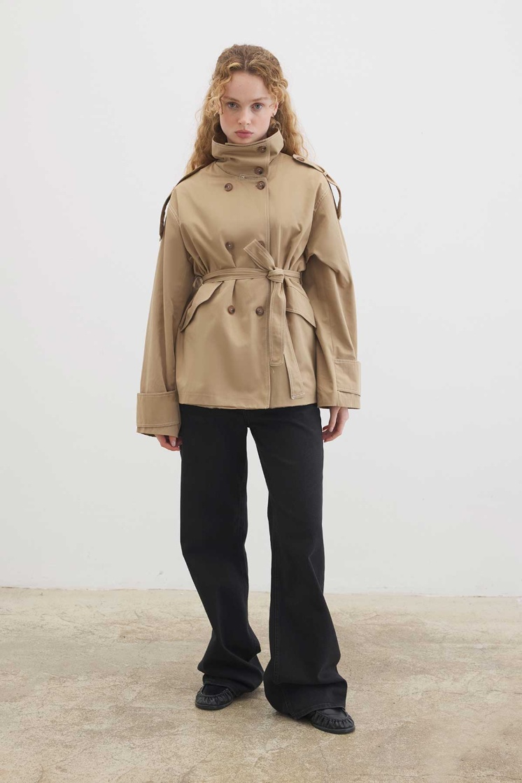 Geniş Yaka Camel Trençkot