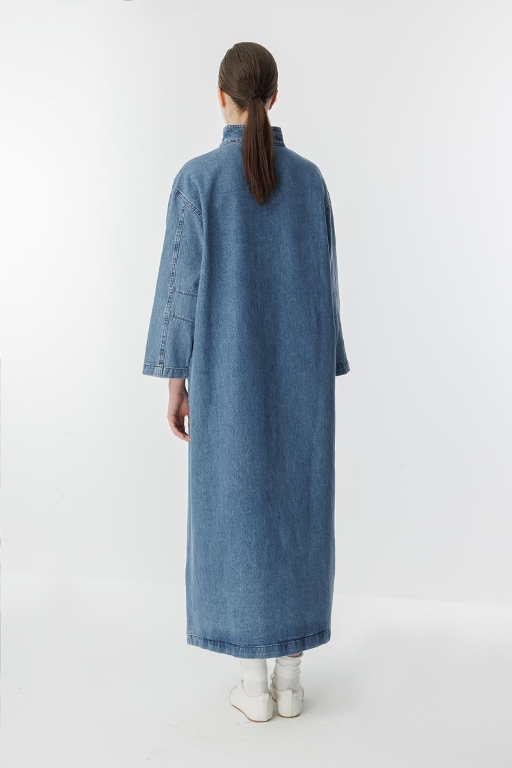 Gina Yaka Detaylı Açık Mavi Denim Elbise - 7
