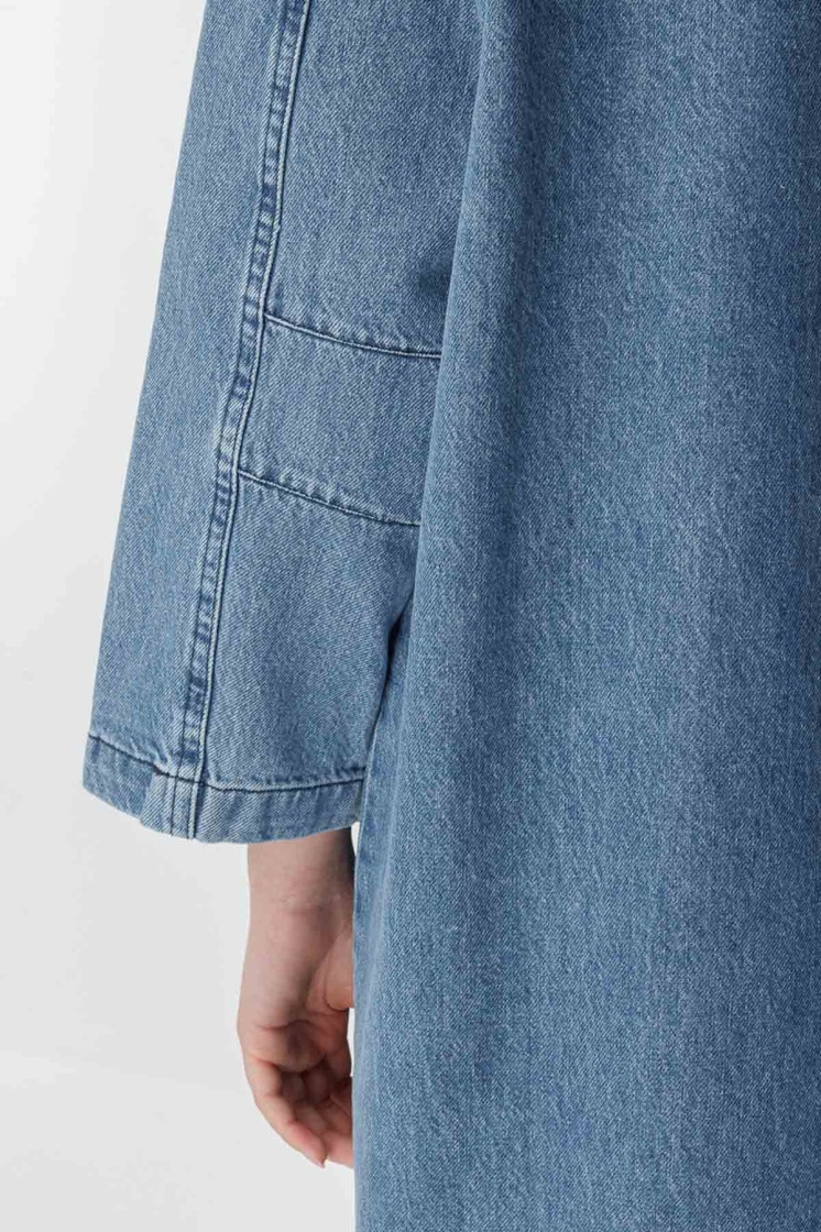 Gina Yaka Detaylı Açık Mavi Denim Elbise - 6