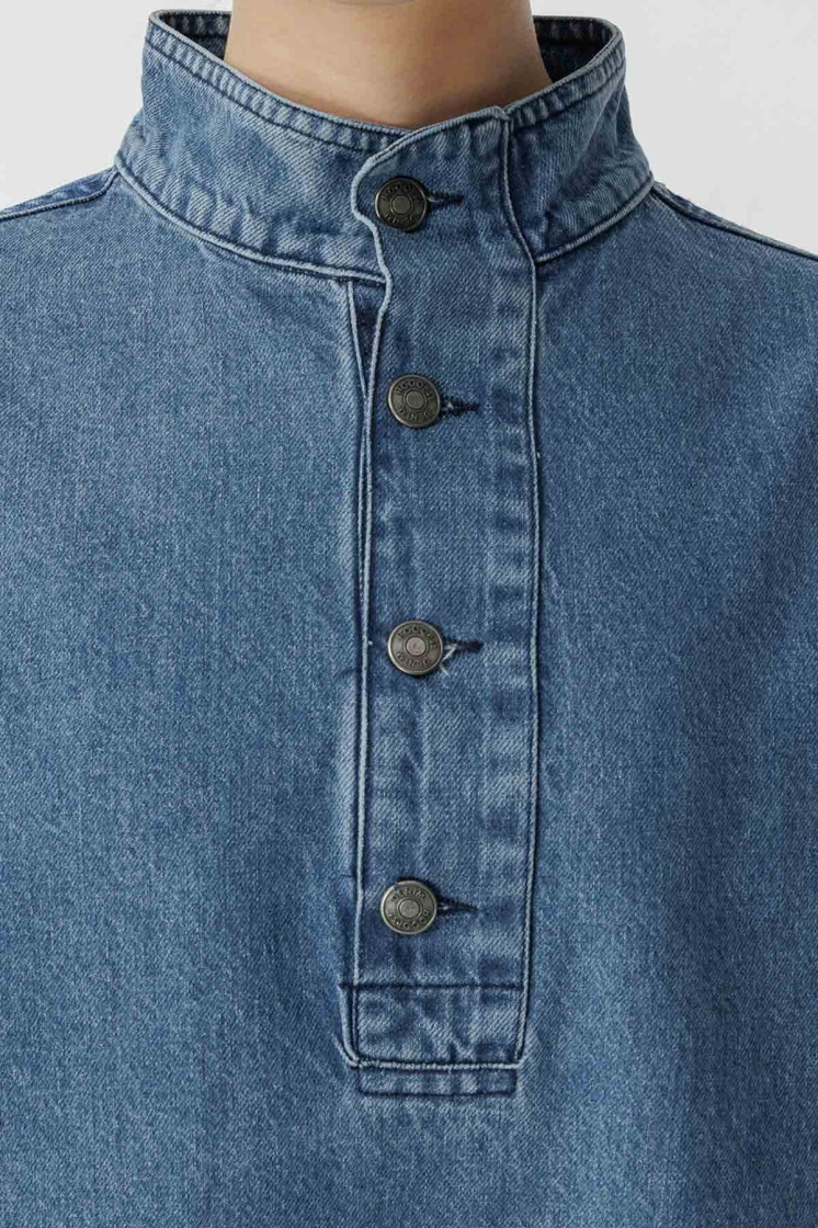 Gina Yaka Detaylı Açık Mavi Denim Elbise - 4