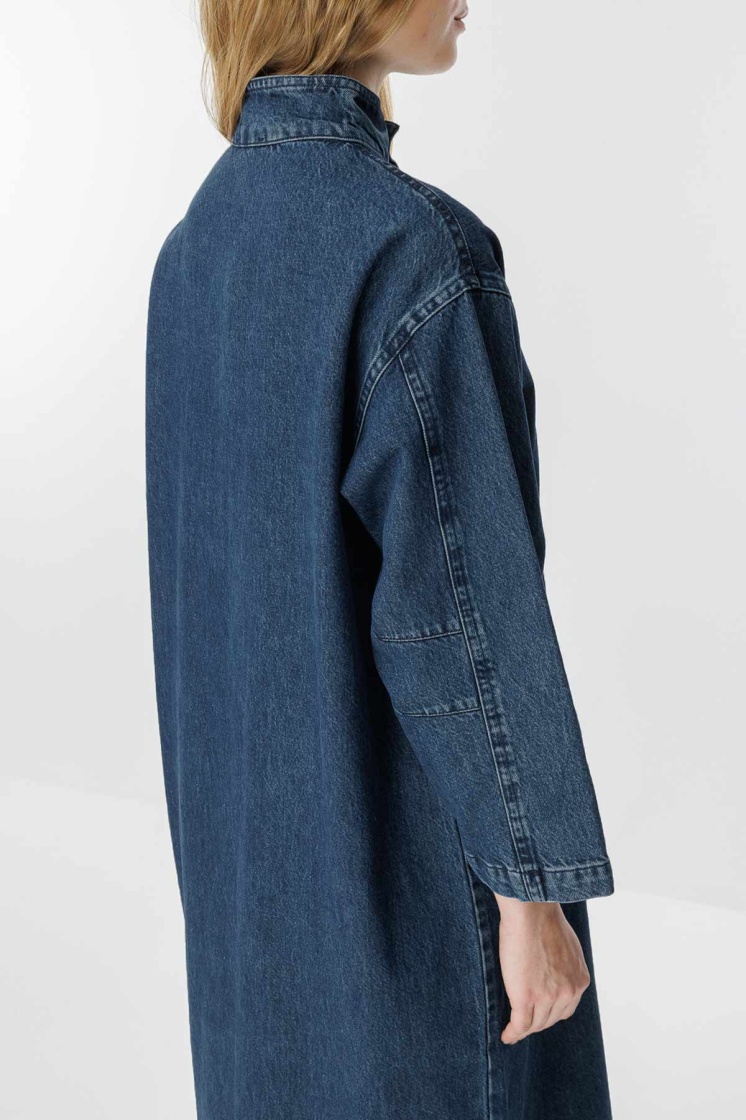 Gina Yaka Detaylı Lacivert Denim Elbise - 6