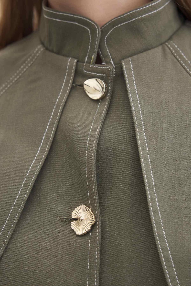 Gold Düğme Detaylı Denim Haki Etekli Takım - 6