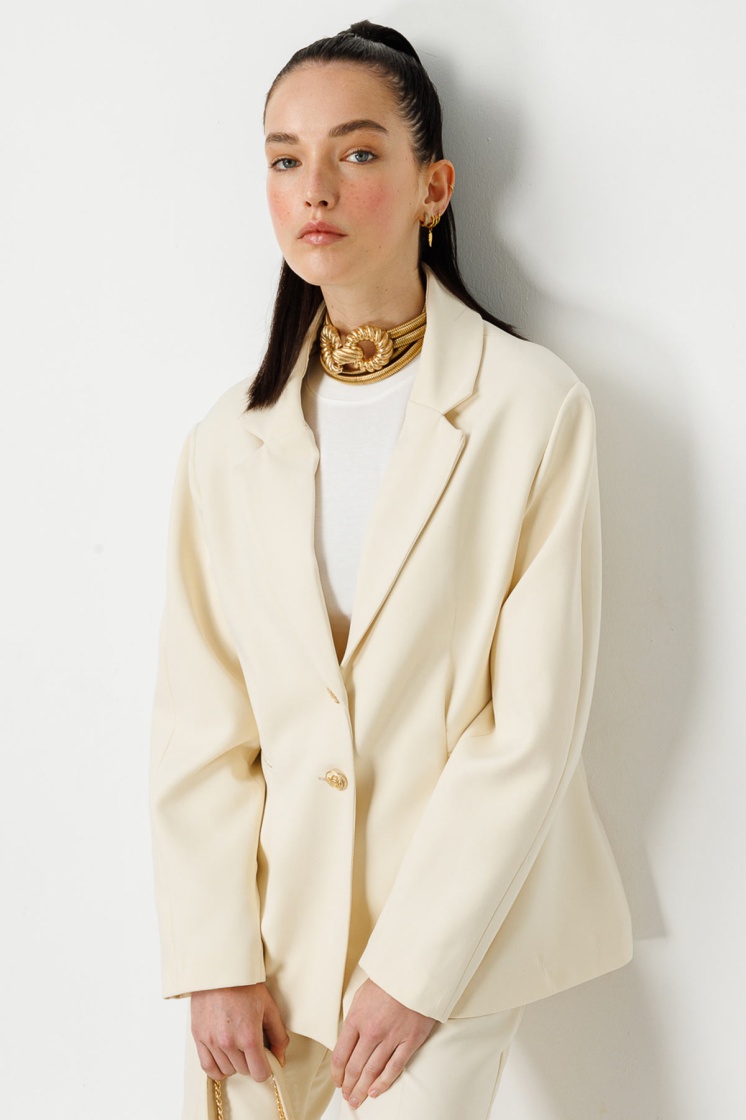Gold Düğmeli Blazer Krem Ceket