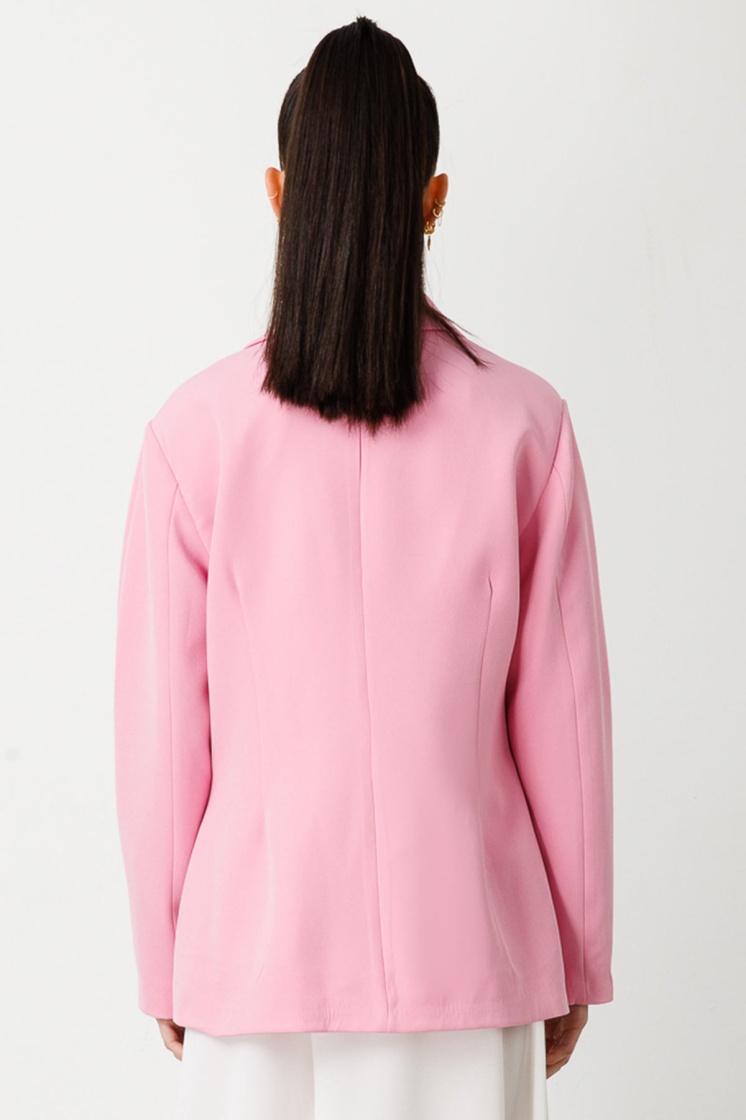Gold Düğmeli Blazer Pembe Ceket - 8