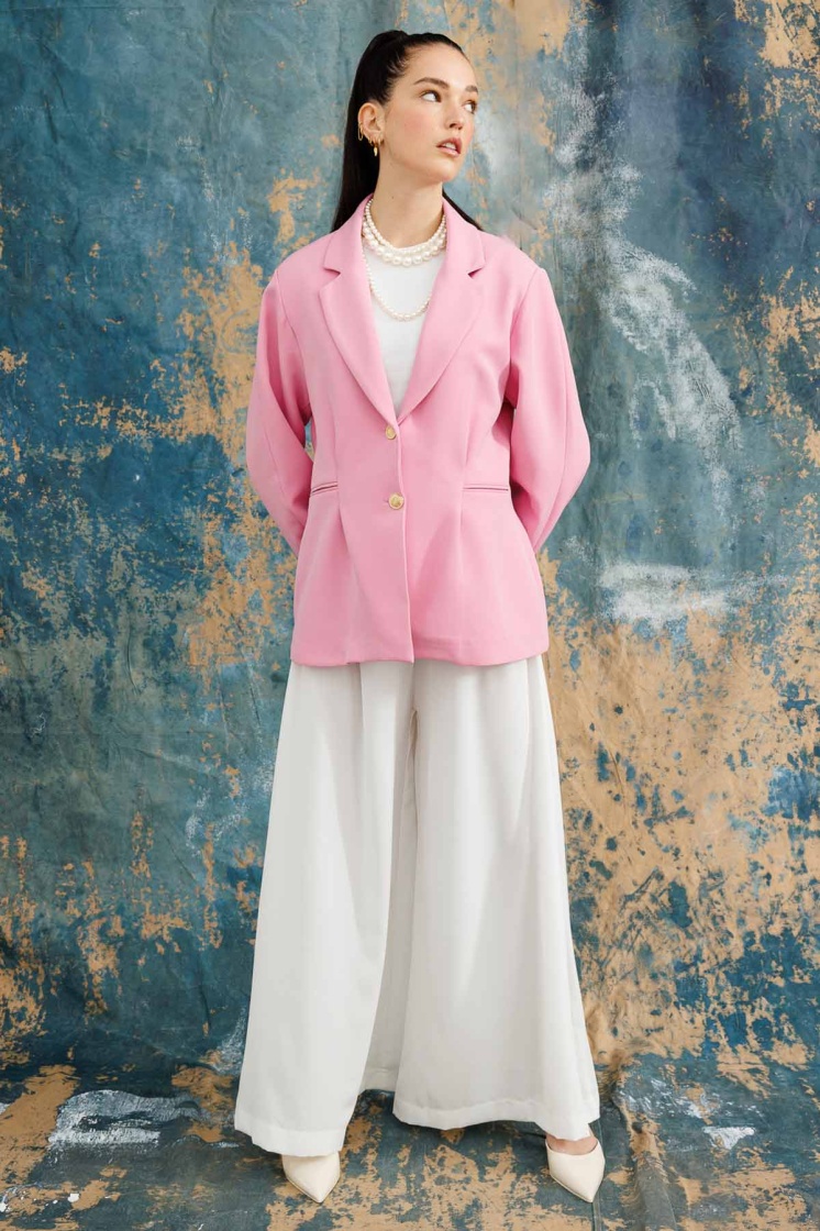 Gold Düğmeli Blazer Pembe Ceket