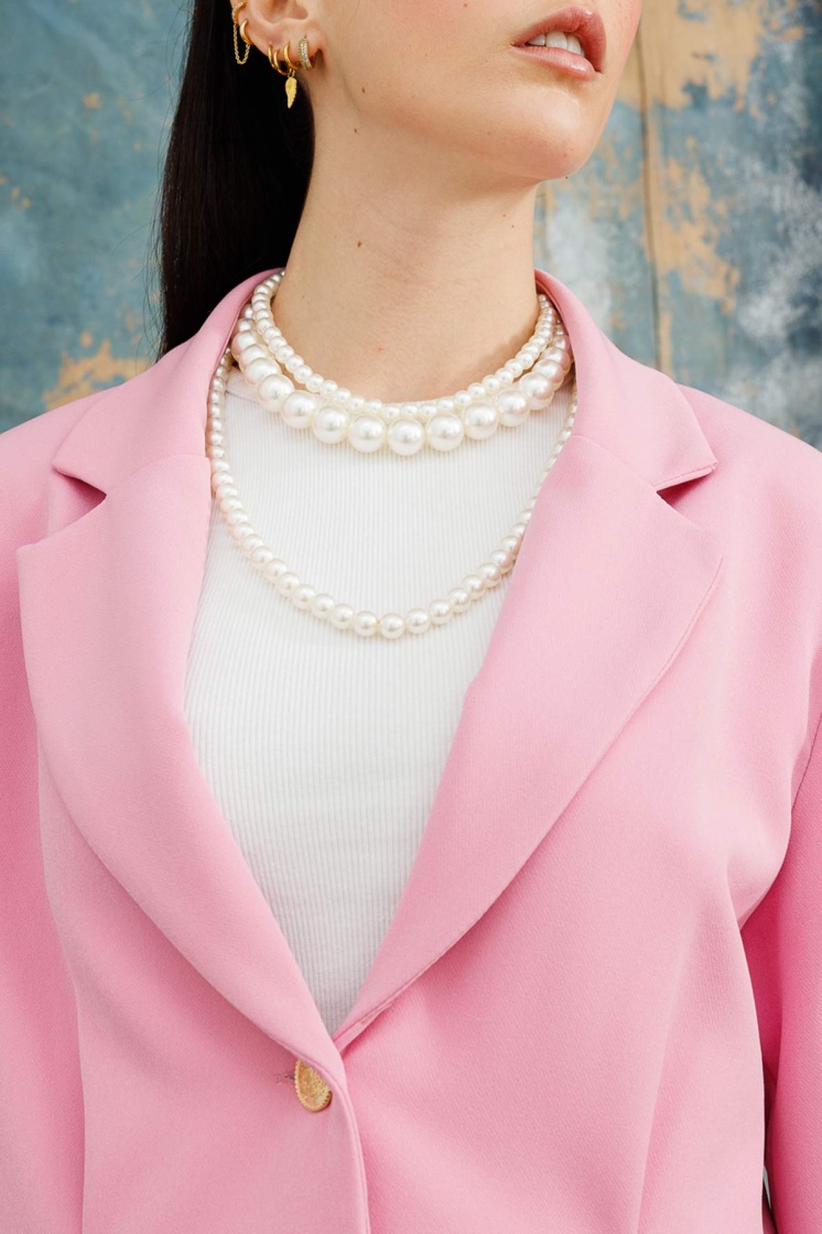 Gold Düğmeli Blazer Pembe Ceket - 7
