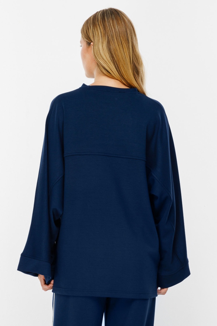 İspanyol Kol Pamuklu Lacivert Sweatshirt - 6