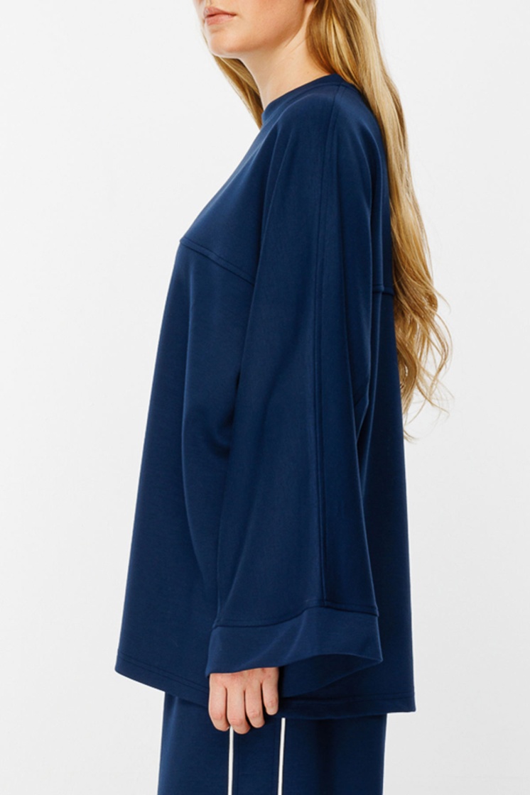 İspanyol Kol Pamuklu Lacivert Sweatshirt - 5