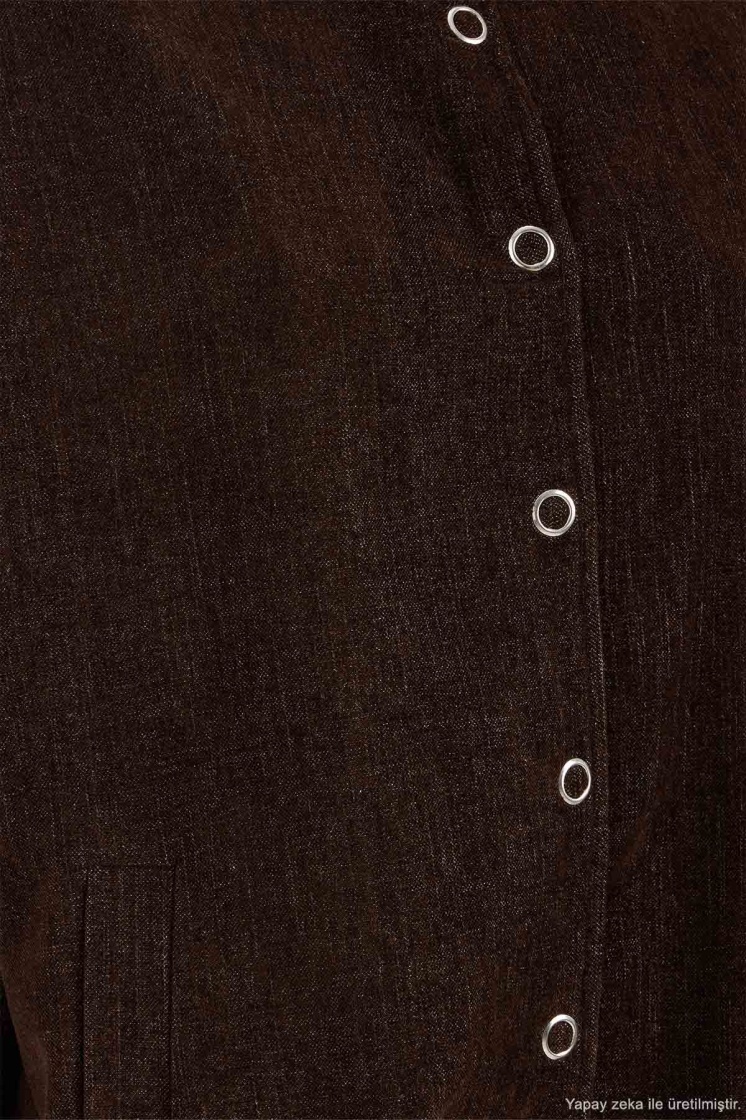 Kadife Dokulu Dik Yaka Çıtçıtlı Oversize Kahve Ceket