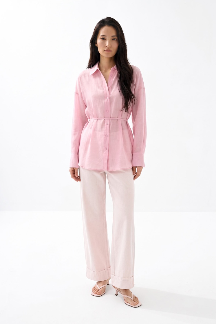 Kalın Manşetli Basic Soft Pembe Gömlek