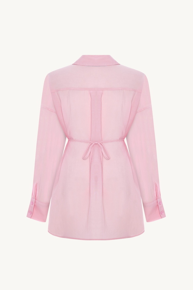 Kalın Manşetli Basic Soft Pembe Gömlek - 5