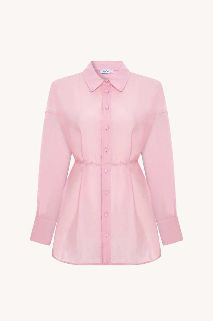 Kalın Manşetli Basic Soft Pembe Gömlek
