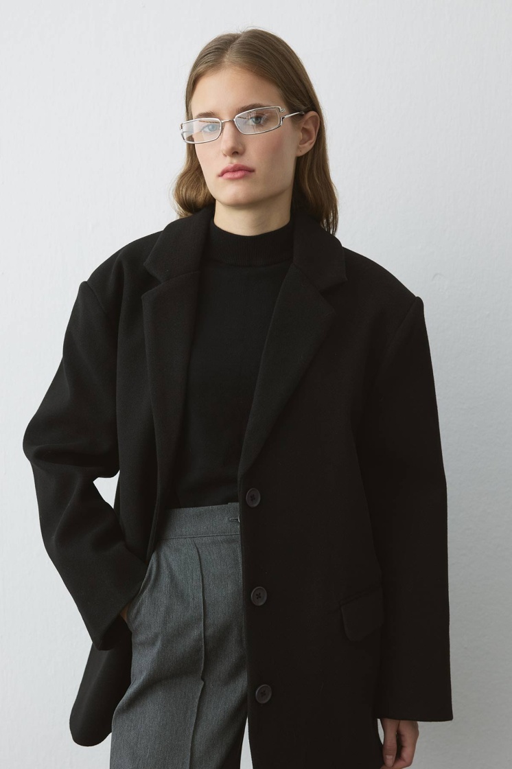 Kaşe Blazer Siyah Ceket