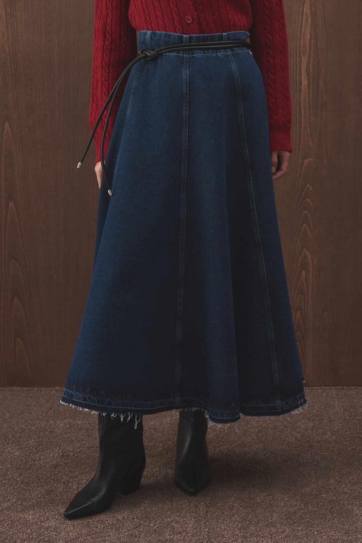 Kesik Parçalı Denim Kot Mavi Etek