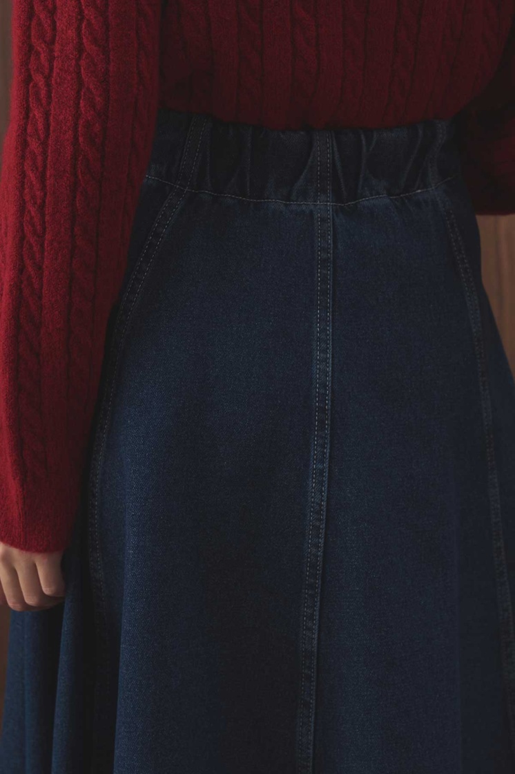 Kesik Parçalı Denim Kot Mavi Etek - 6