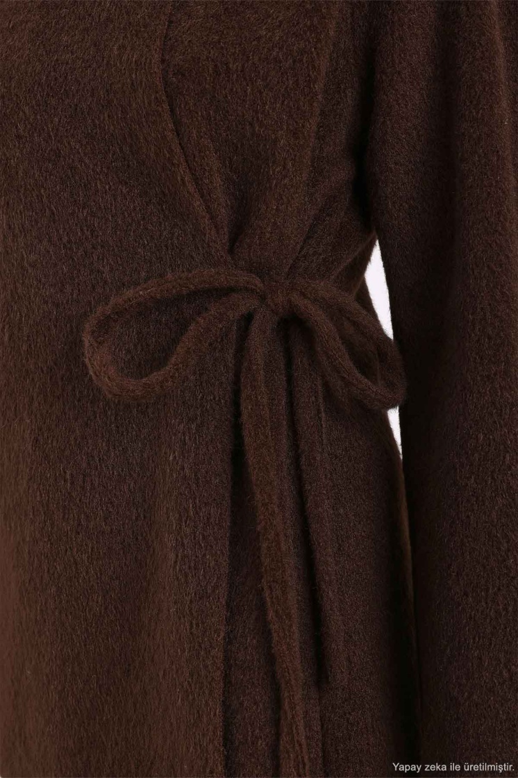 Kimono Bağlama Detaylı Kahve Kaban