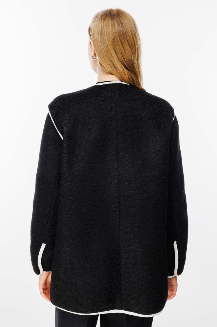 Kontrast Biye Detaylı Kaşe Siyah Blazer Ceket - 7
