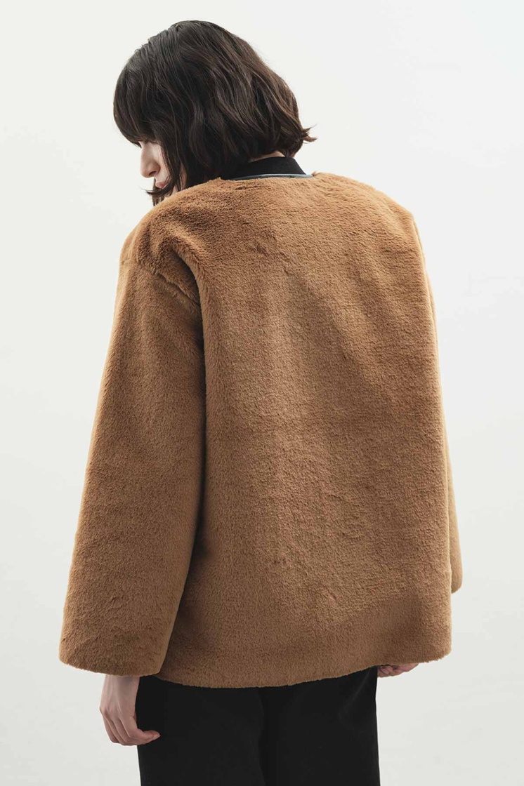 Kontrast Deri Biyeli Pelüş Camel Mont - 7
