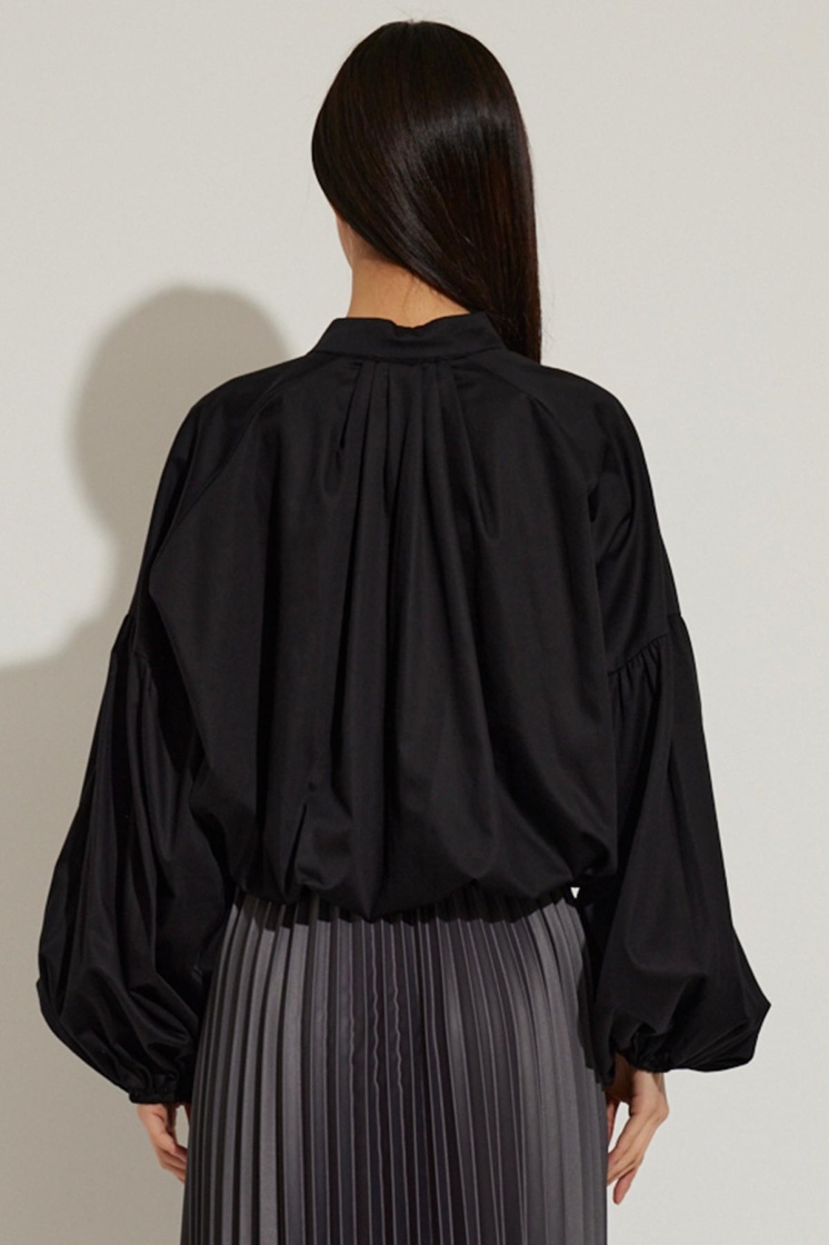Önden Düğmeli Siyah Crop Poplin Gömlek