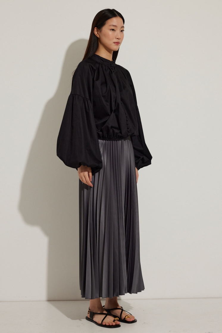 Önden Düğmeli Siyah Crop Poplin Gömlek