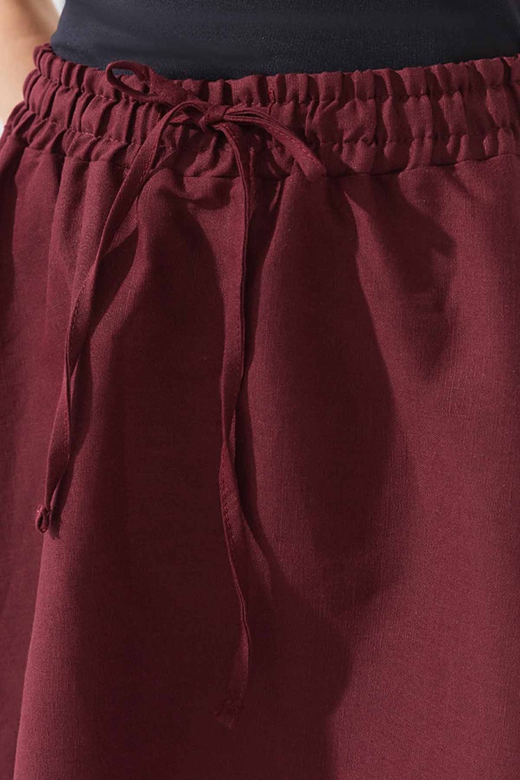 Lyocell Keten Belden Lastikli Bordo Etek - 6