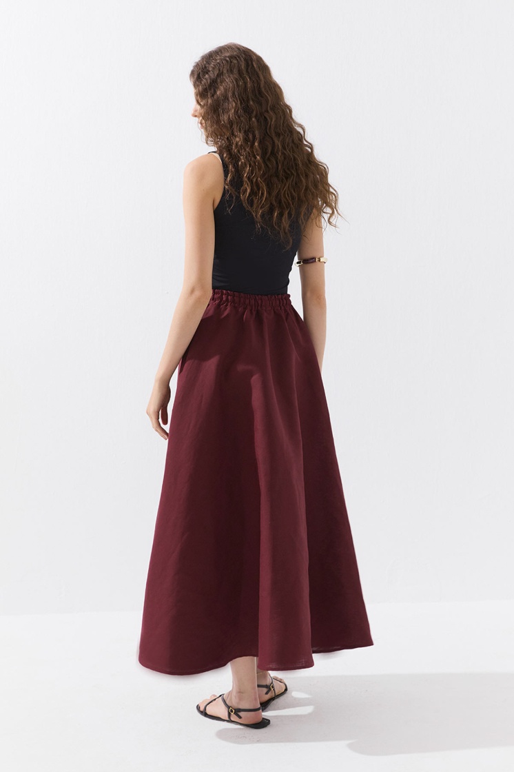 Lyocell Keten Belden Lastikli Bordo Etek - 7