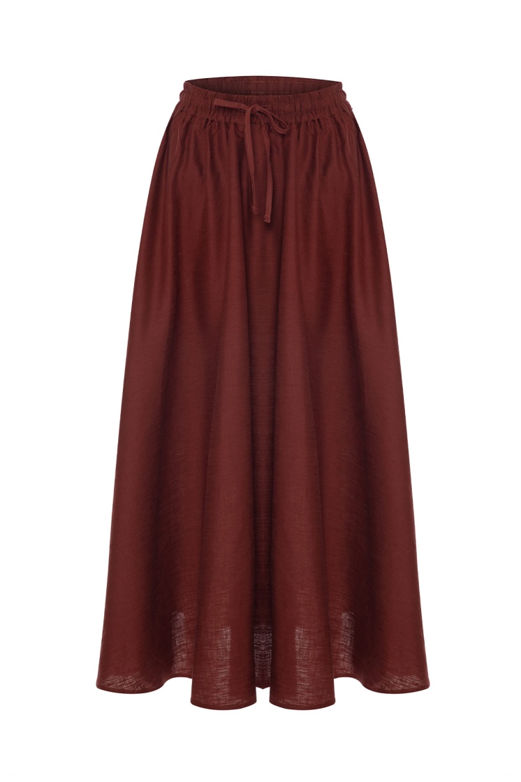 Lyocell Keten Belden Lastikli Bordo Etek - 8