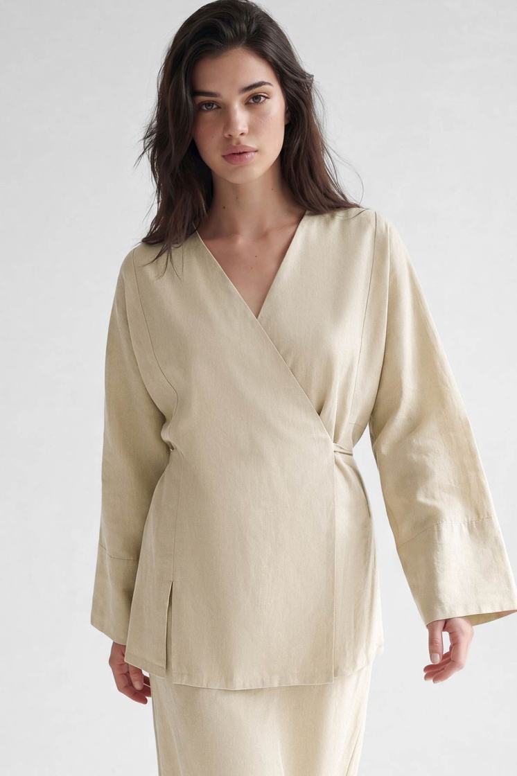Lyocell Keten Kimono Kum Beji Etekli Takım