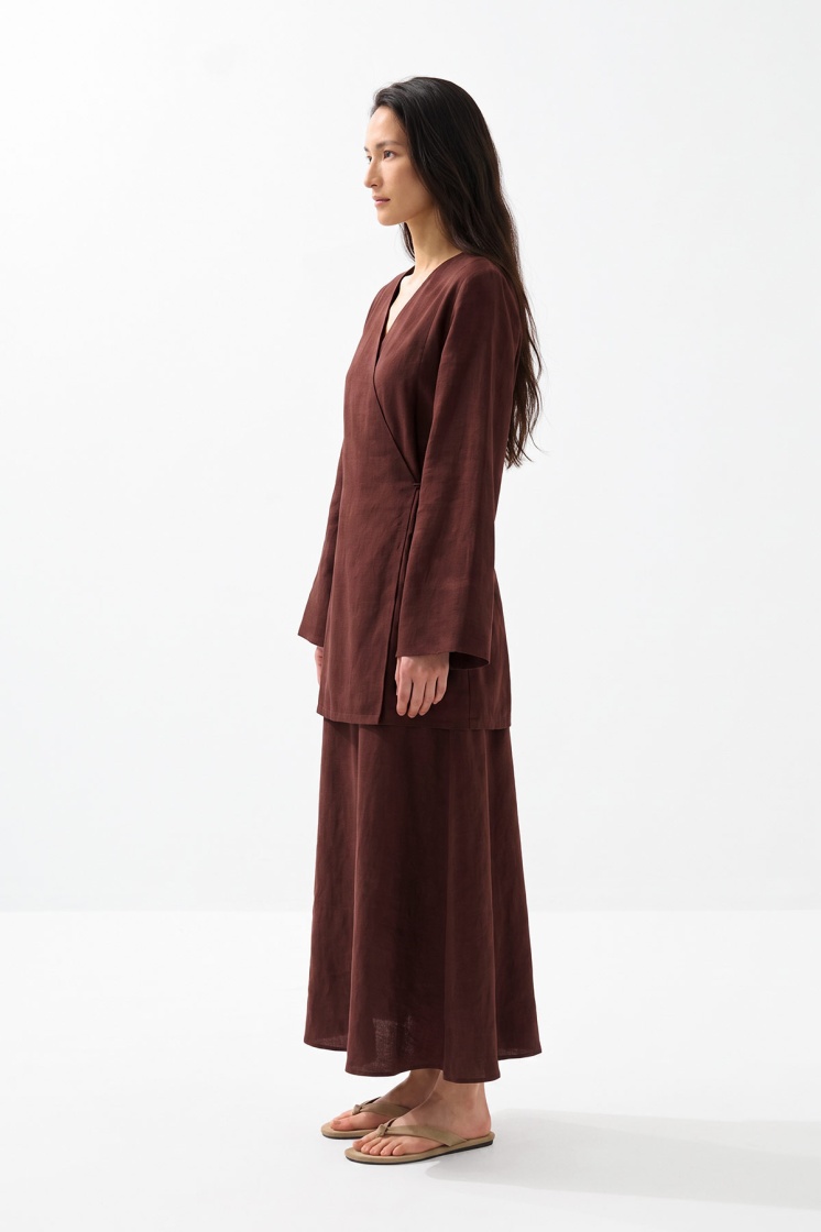 Lyocell Keten Kimono Mercan Etekli Takım