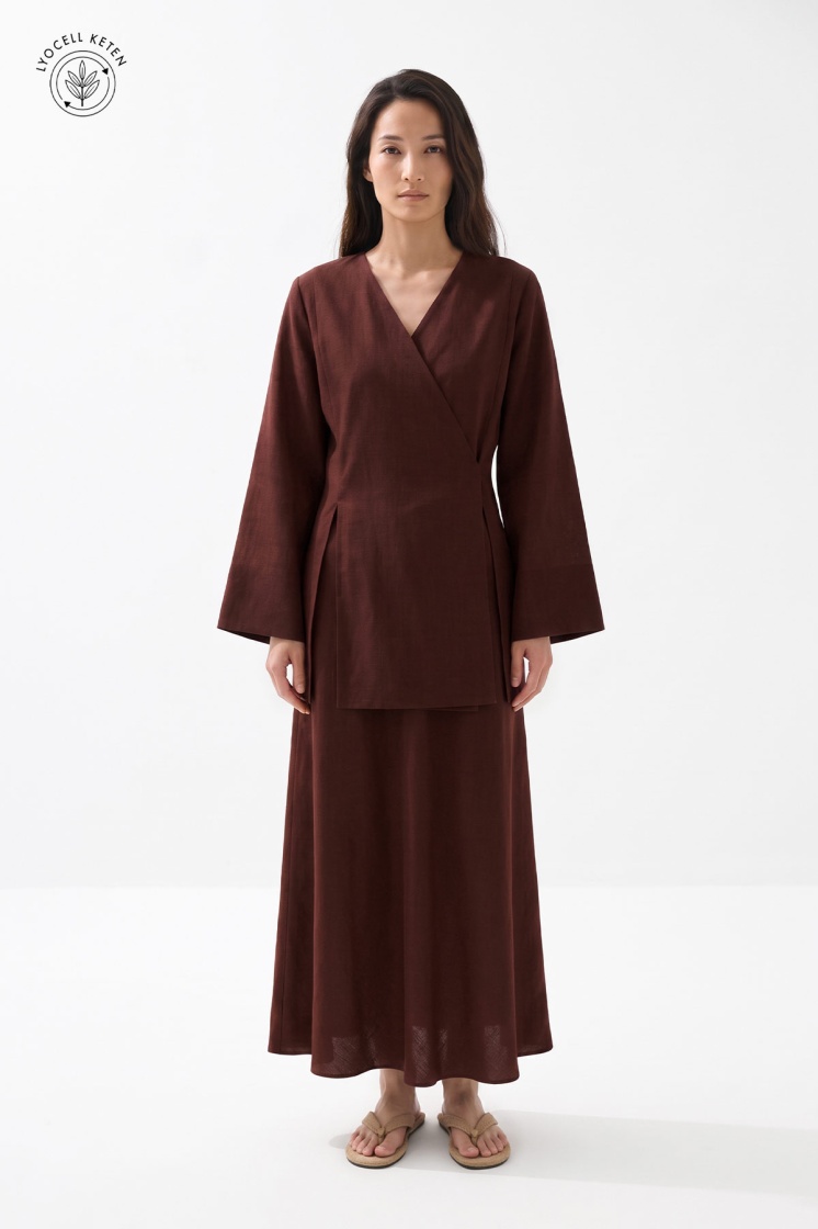 Lyocell Keten Kimono Mercan Etekli Takım