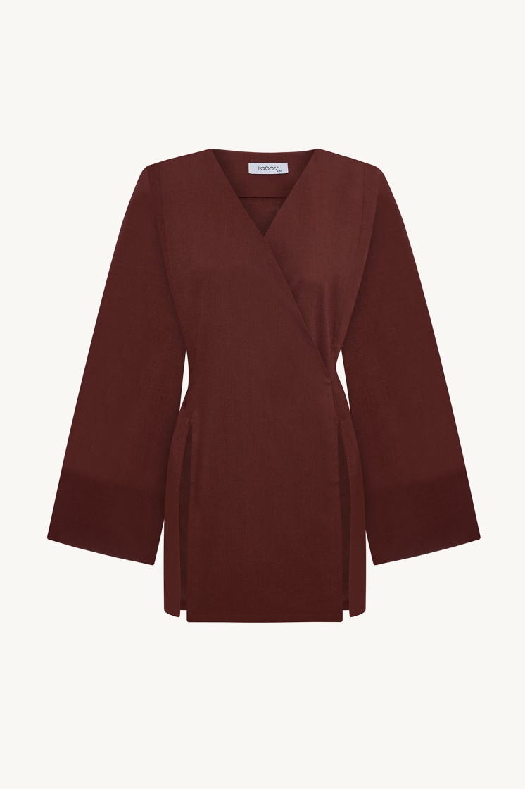 Lyocell Keten Kimono Mercan Etekli Takım