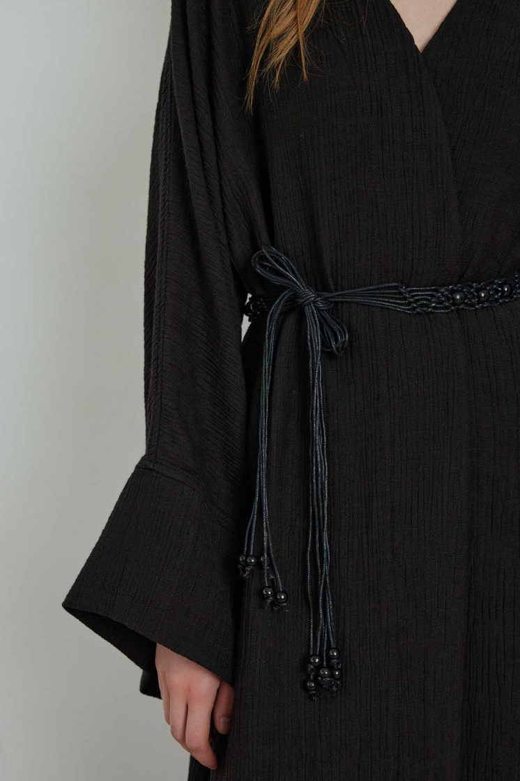 Organik Dokulu Siyah Kimono - 6